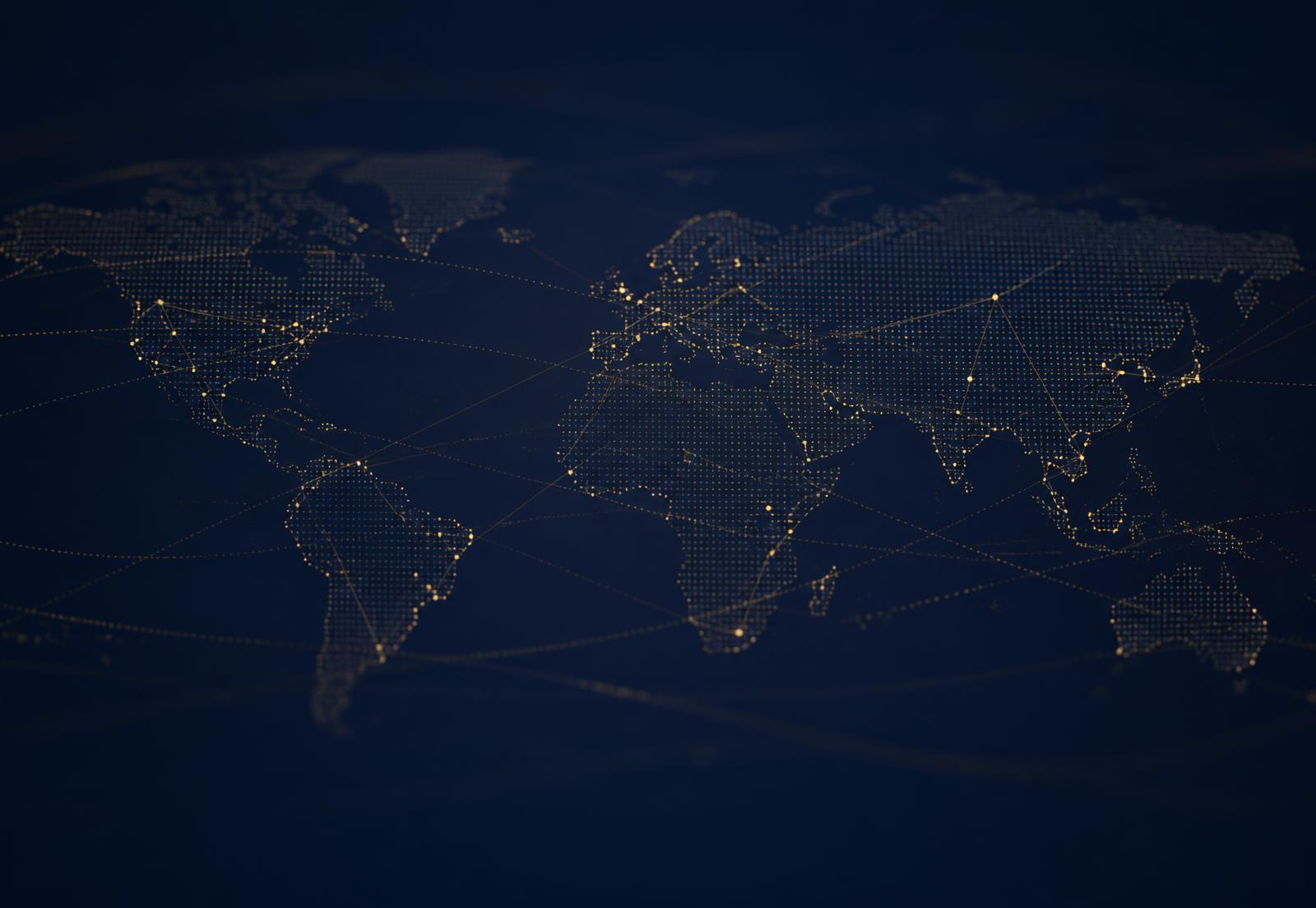 Understated gold world map pattern with connected community nodes