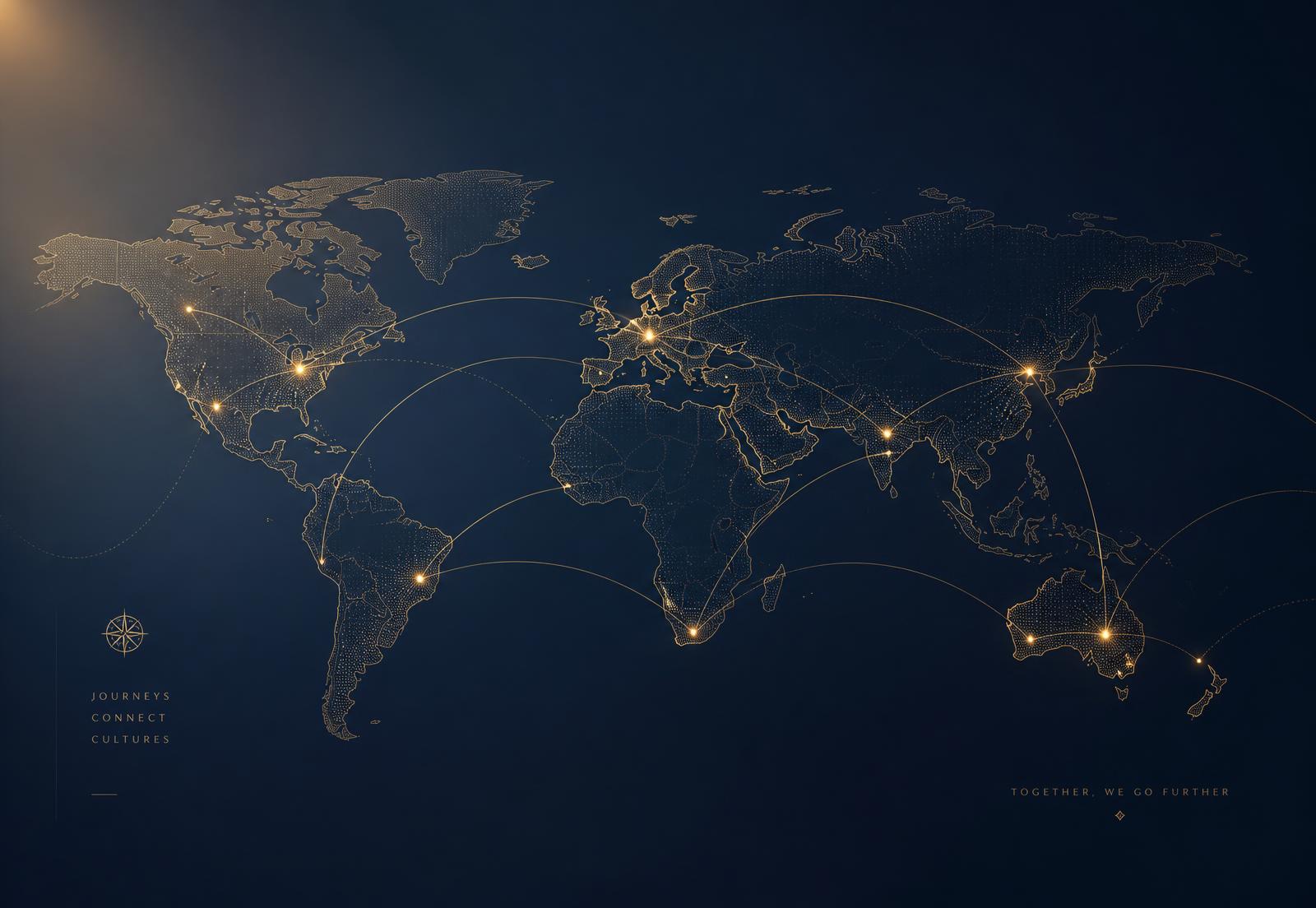 Abstract gold network of connections spanning a world map